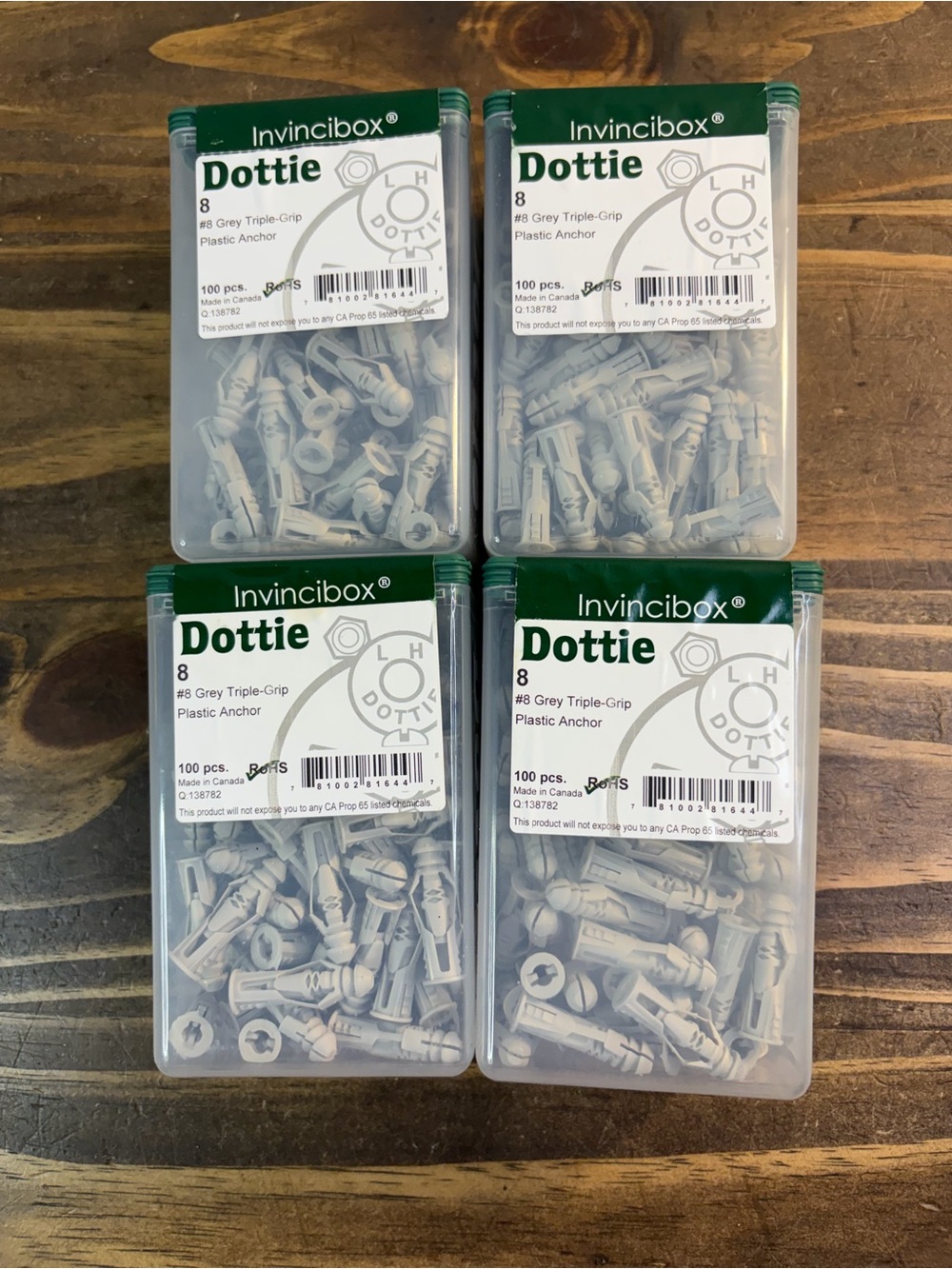 DOTTIE #8 Grey Triple-Grip Plastic Anchor 1-3/16" L, 400pcs NEW SEALED Boxes x4